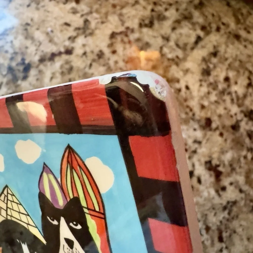 Vintage DOGZILLA 6x6 Ceramic Dog Trivet Candace Reiter Designs CATZILLA 1999 HTF